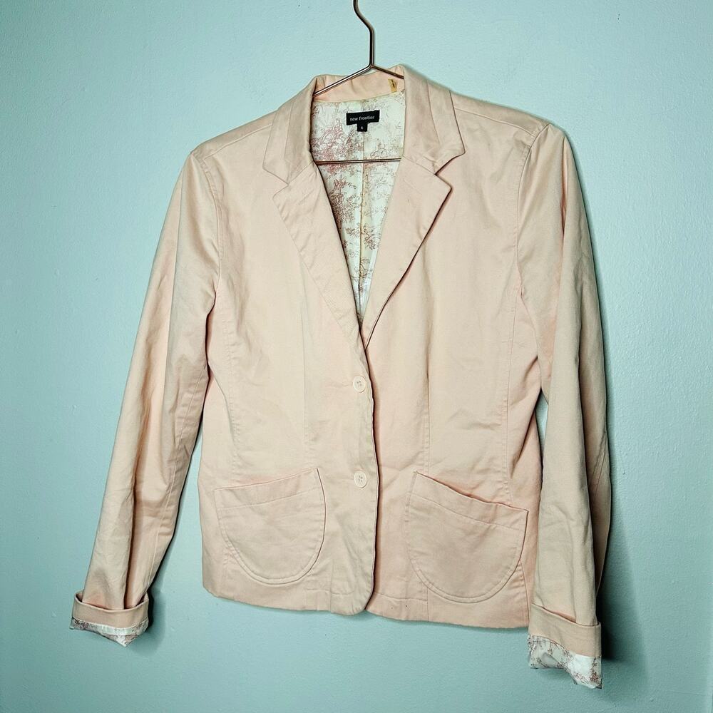 FRONTIER Light Pink Button Front Button Cotton Blazer Jacket Size 6